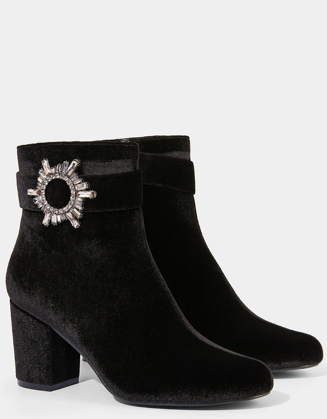 Diamante Buckle Velvet Boots - Black