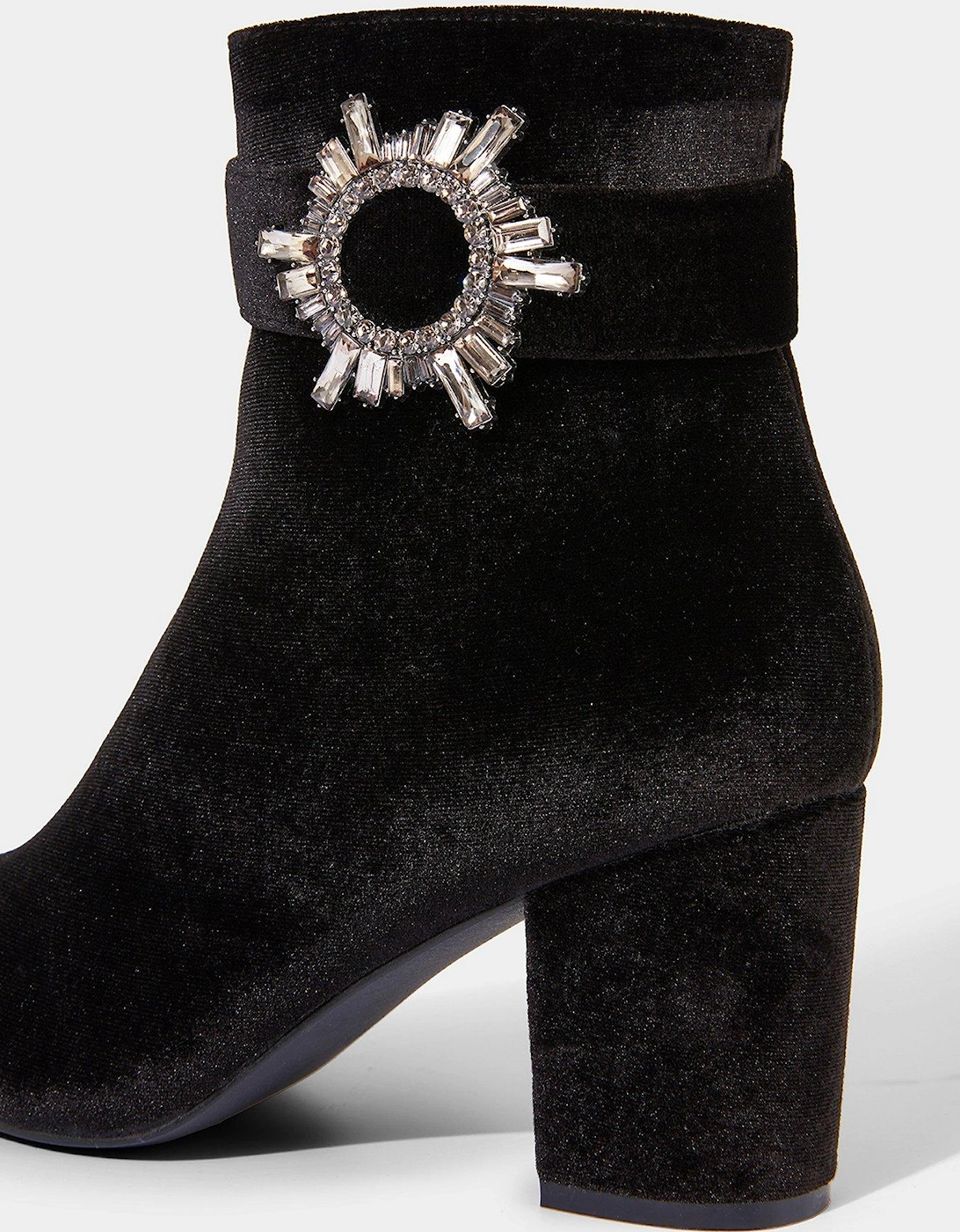 Diamante Buckle Velvet Boots - Black