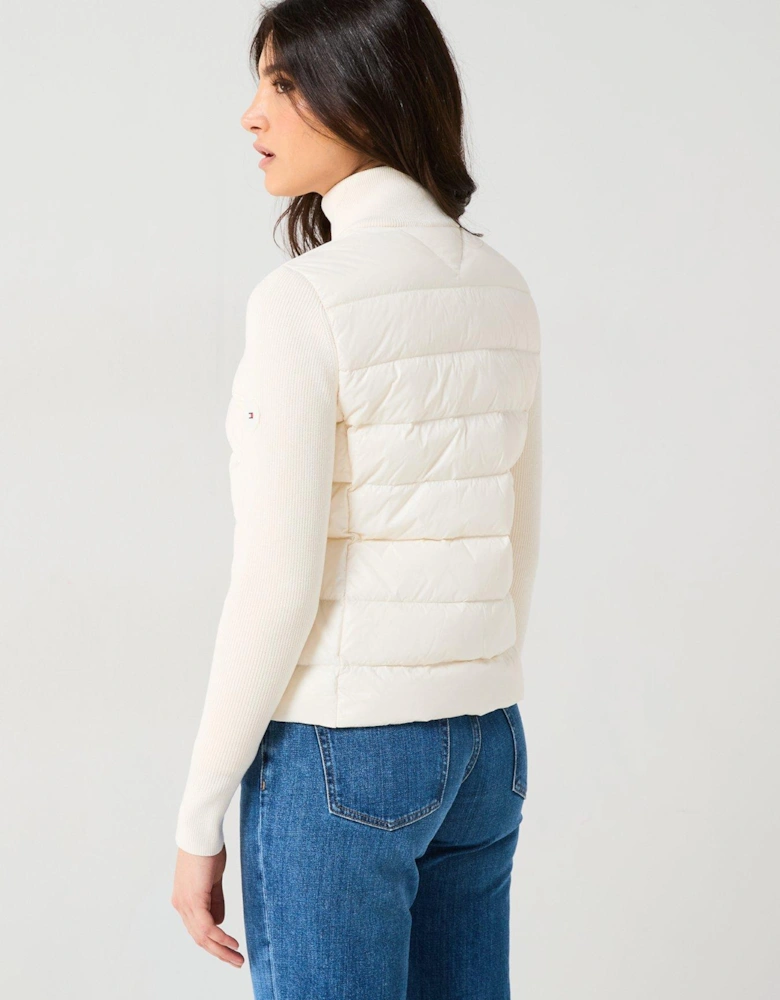 Knitted Sleeve Padded Jacket - White