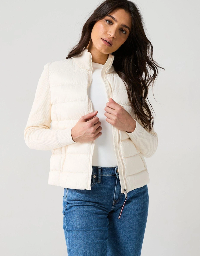 Knitted Sleeve Padded Jacket - White