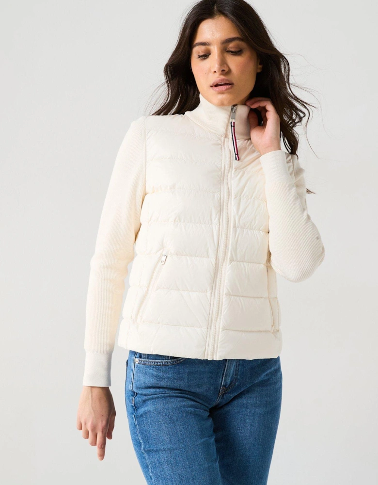 Knitted Sleeve Padded Jacket - White