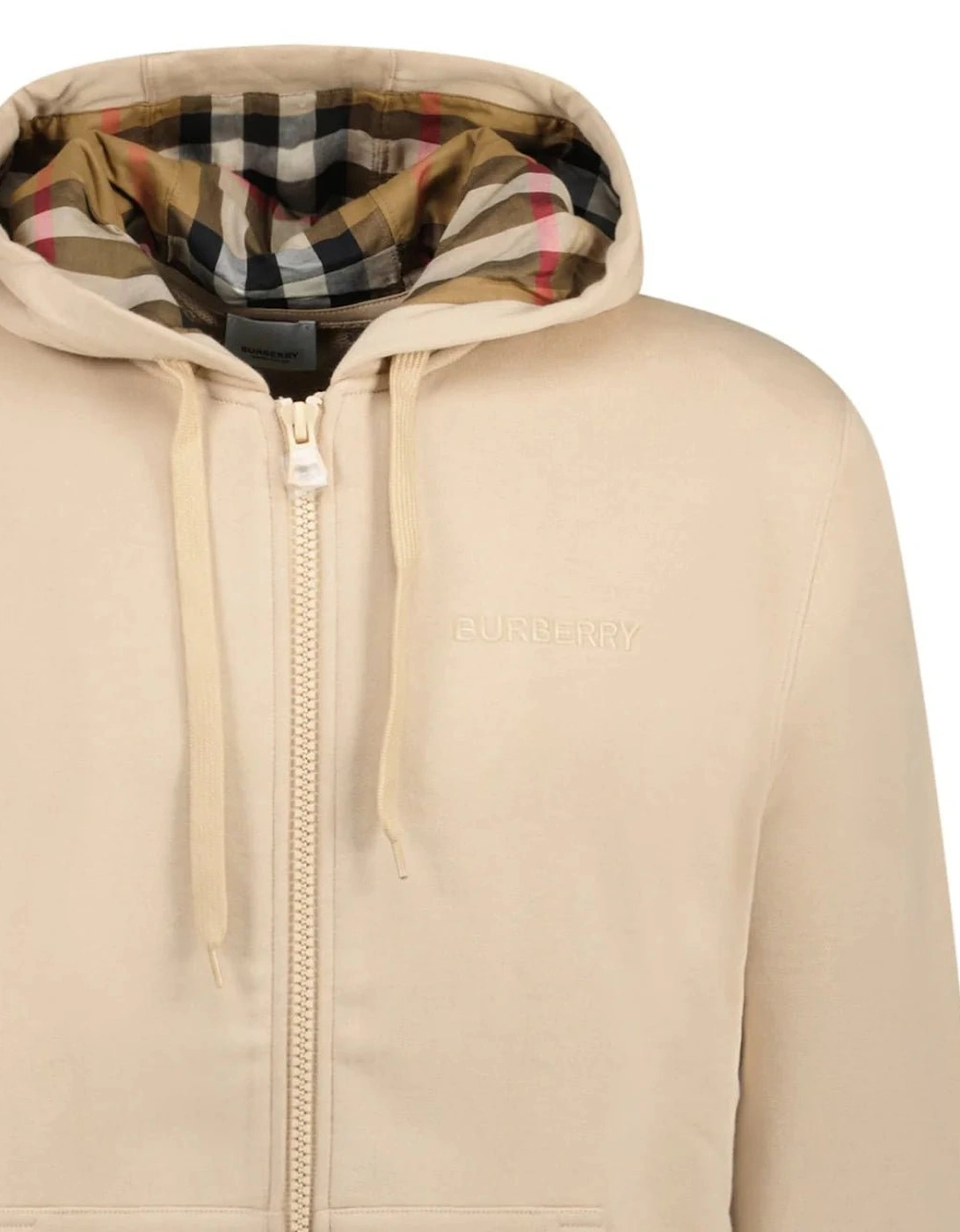 'Hove' check Hood Embroidery Logo Hoodie Zip Sweatshirt Beige