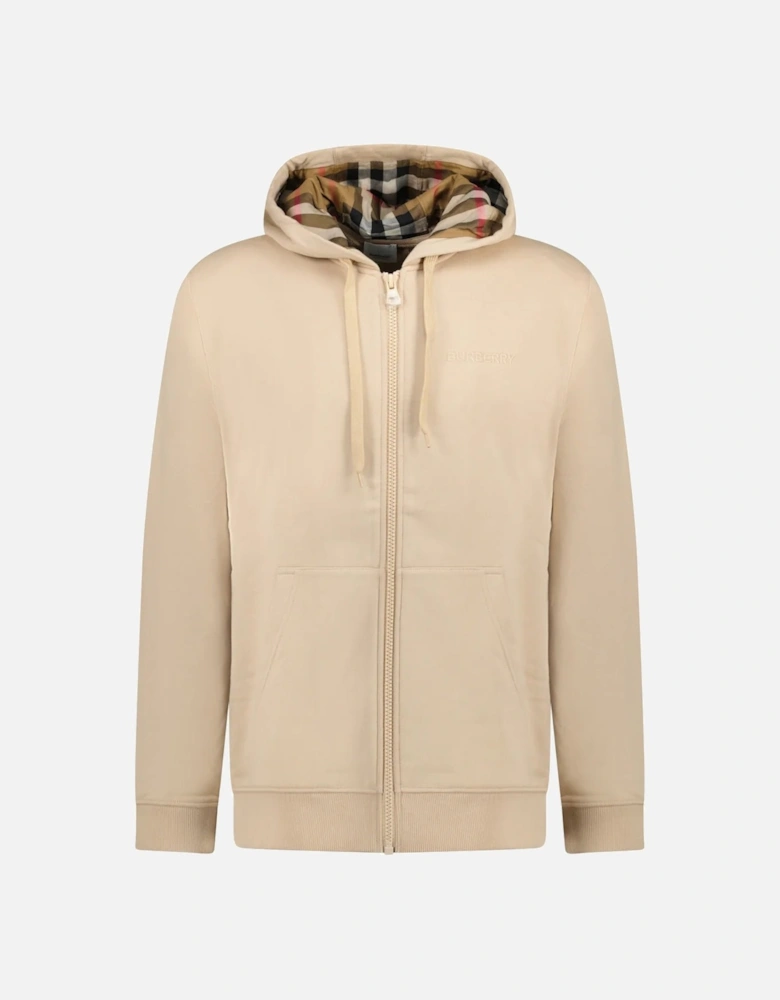 'Hove' check Hood Embroidery Logo Hoodie Zip Sweatshirt Beige