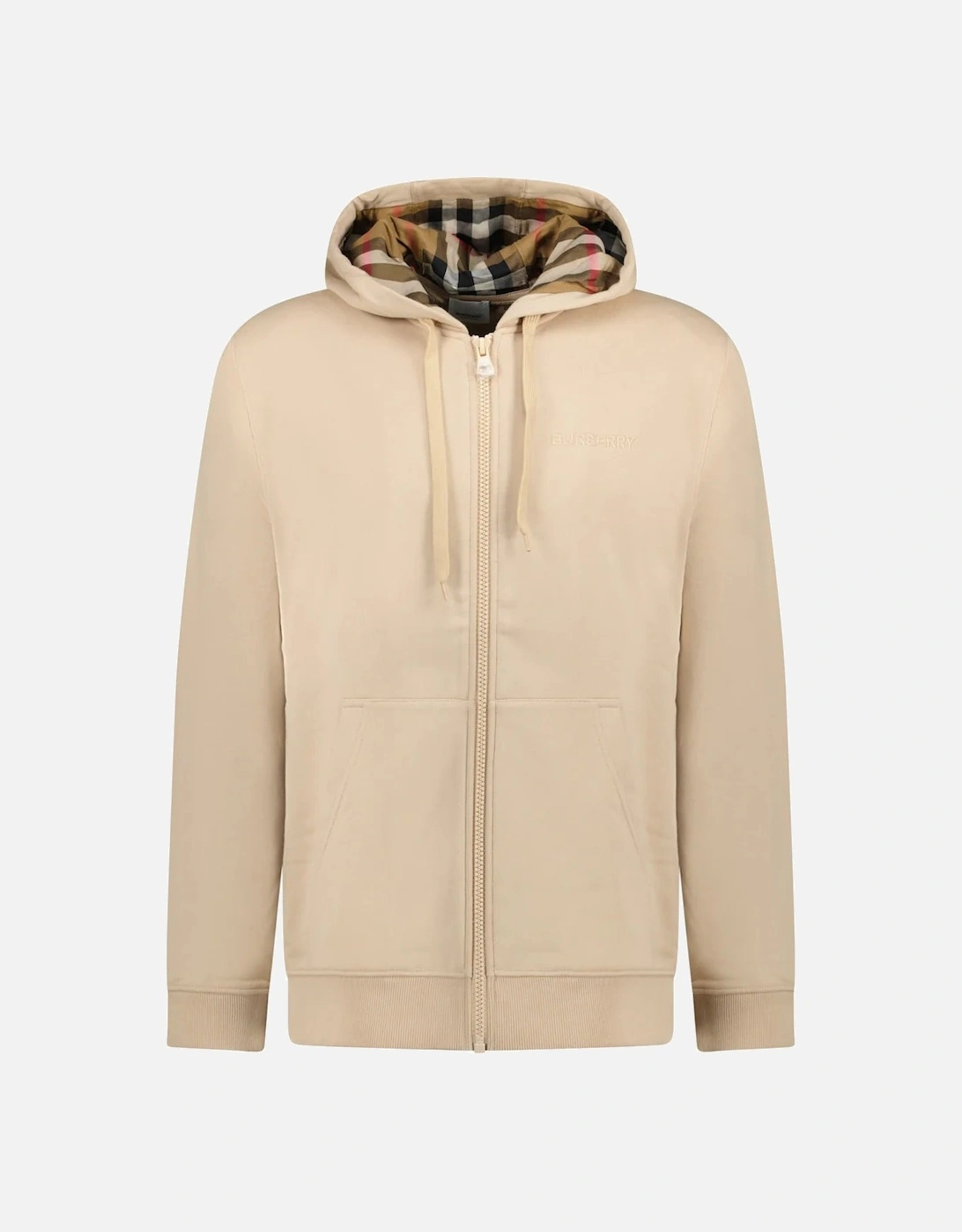 'Hove' check Hood Embroidery Logo Hoodie Zip Sweatshirt Beige, 4 of 3