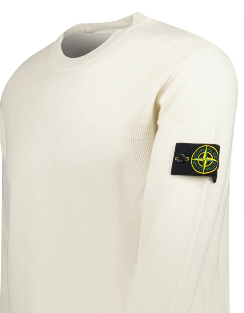 Compass-Badge Wool Blend Jumper Cream