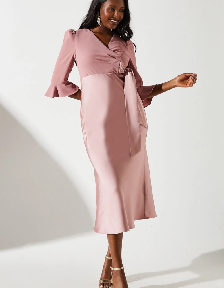 Satin Mix Wrap Dress