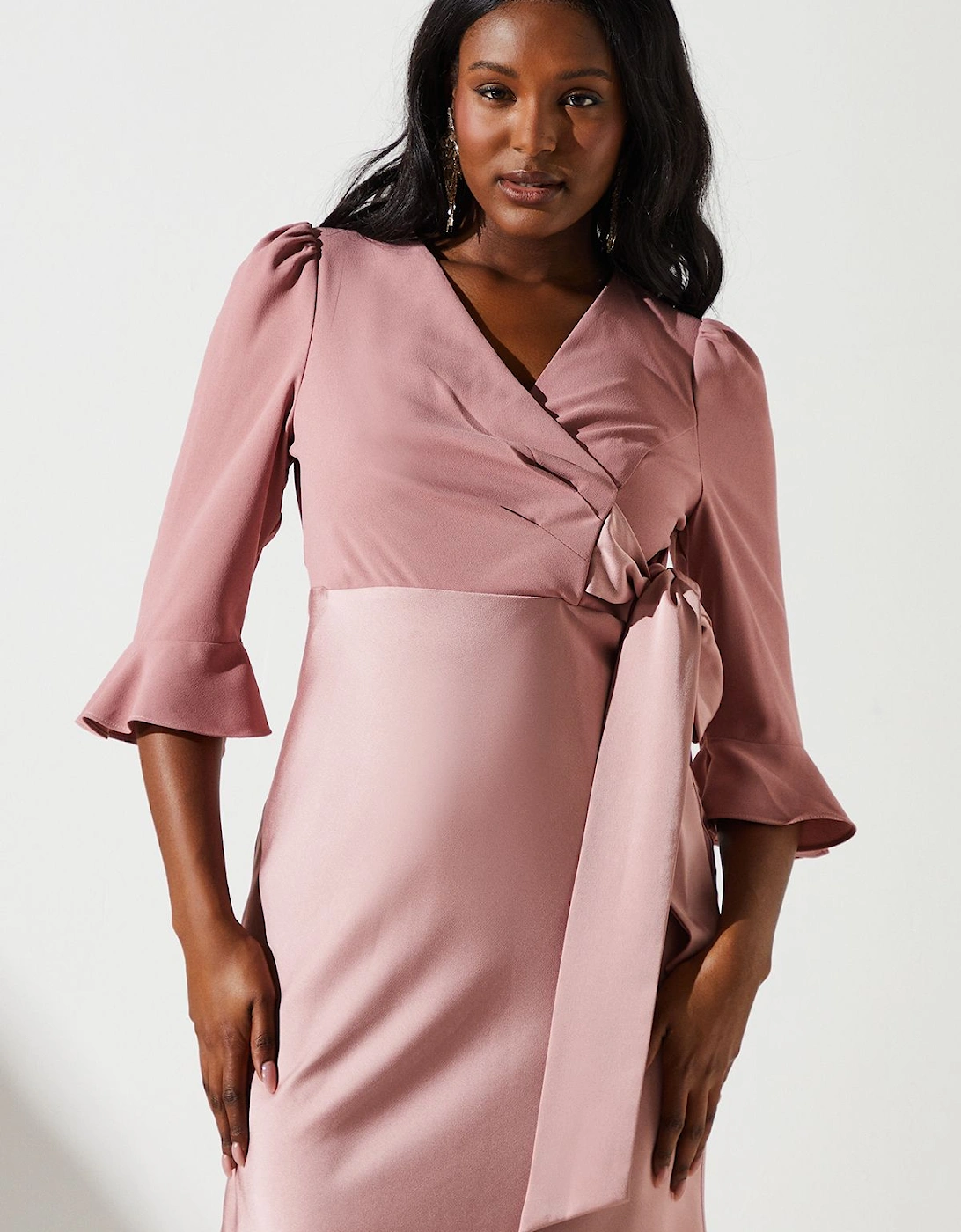 Satin Mix Wrap Dress