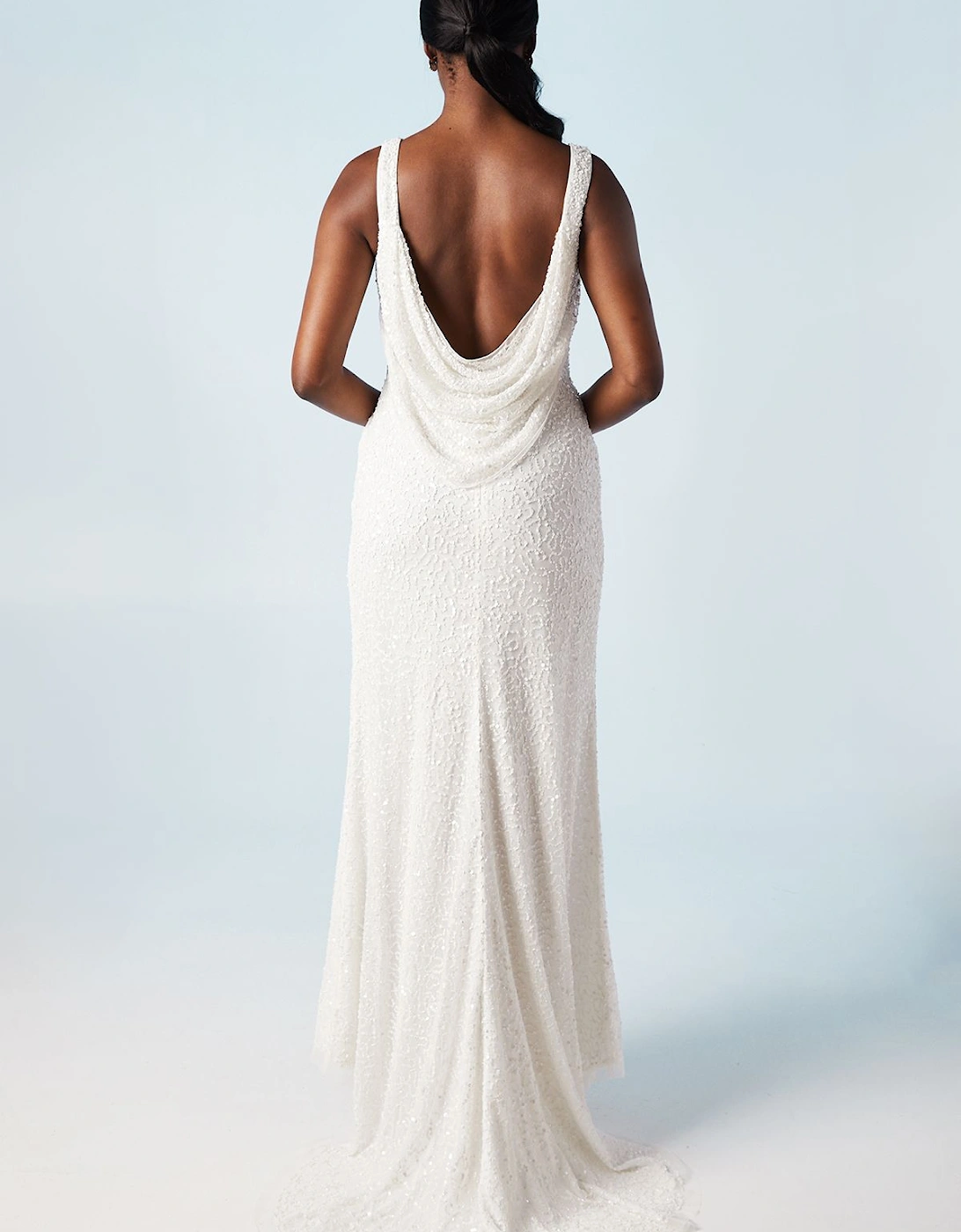 Embellished Cowl Back Wrap Wedding  Dress