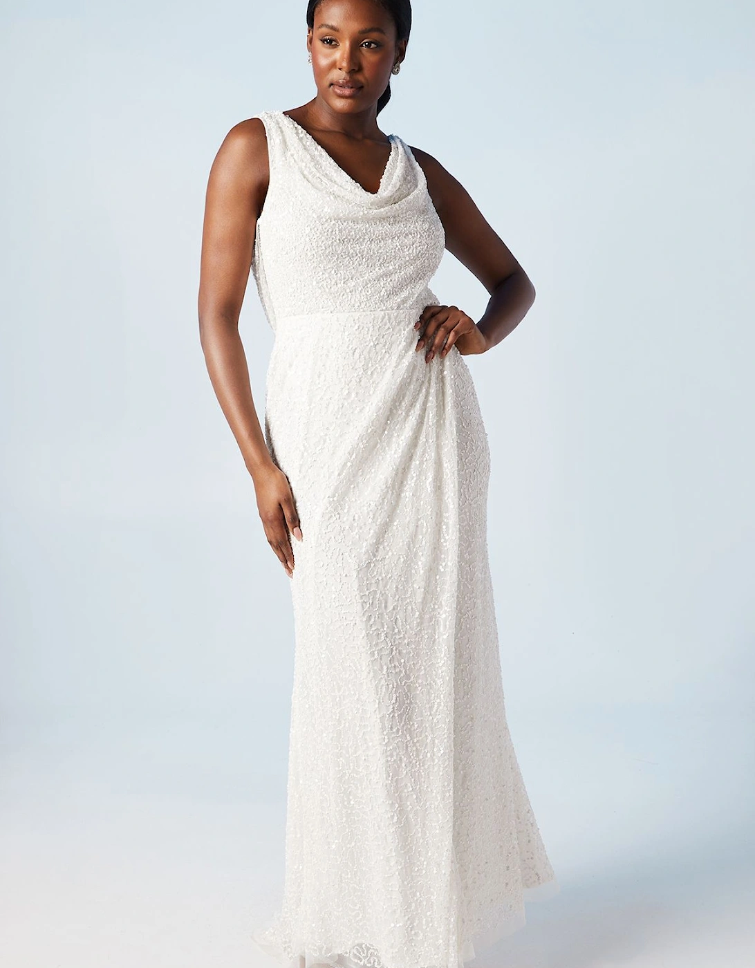 Embellished Cowl Back Wrap Wedding  Dress, 6 of 5