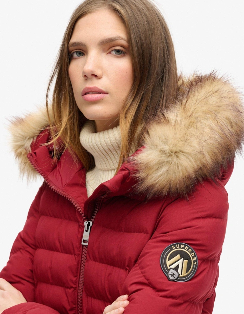 Fuji Faux Fur Hooded Coat - Red