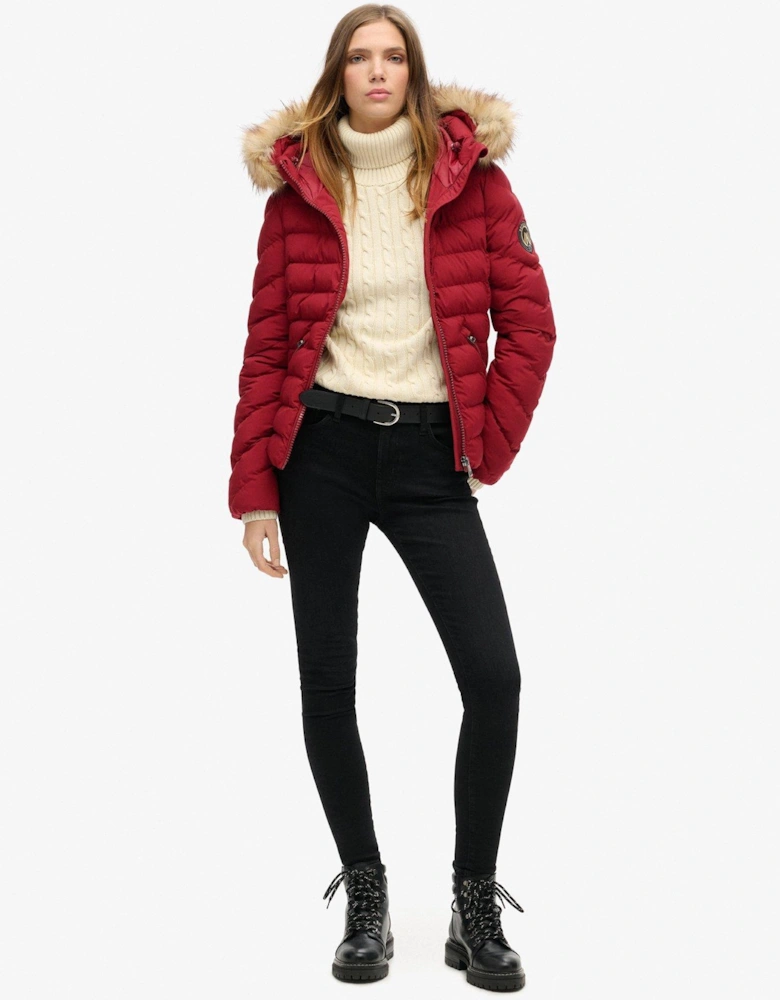 Fuji Faux Fur Hooded Coat - Red