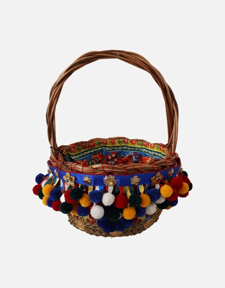 Dolce Gabbana Basket Multicolor PomPoms Women Tote Bags