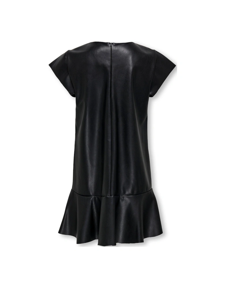 Girls Faux Leather Dress - Black