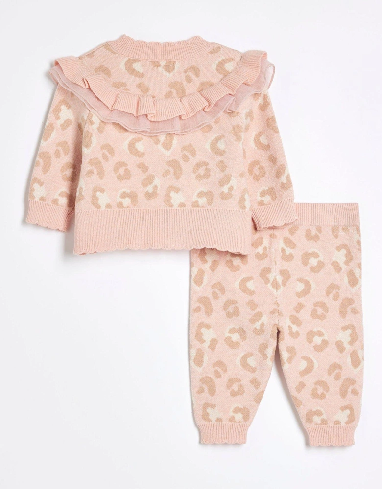 Baby Girls Leopard Frill Cardigan Set - Pink