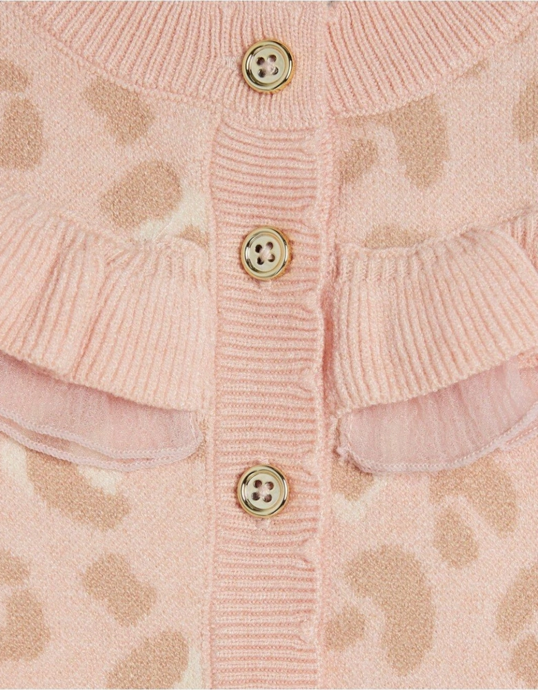 Baby Girls Leopard Frill Cardigan Set - Pink