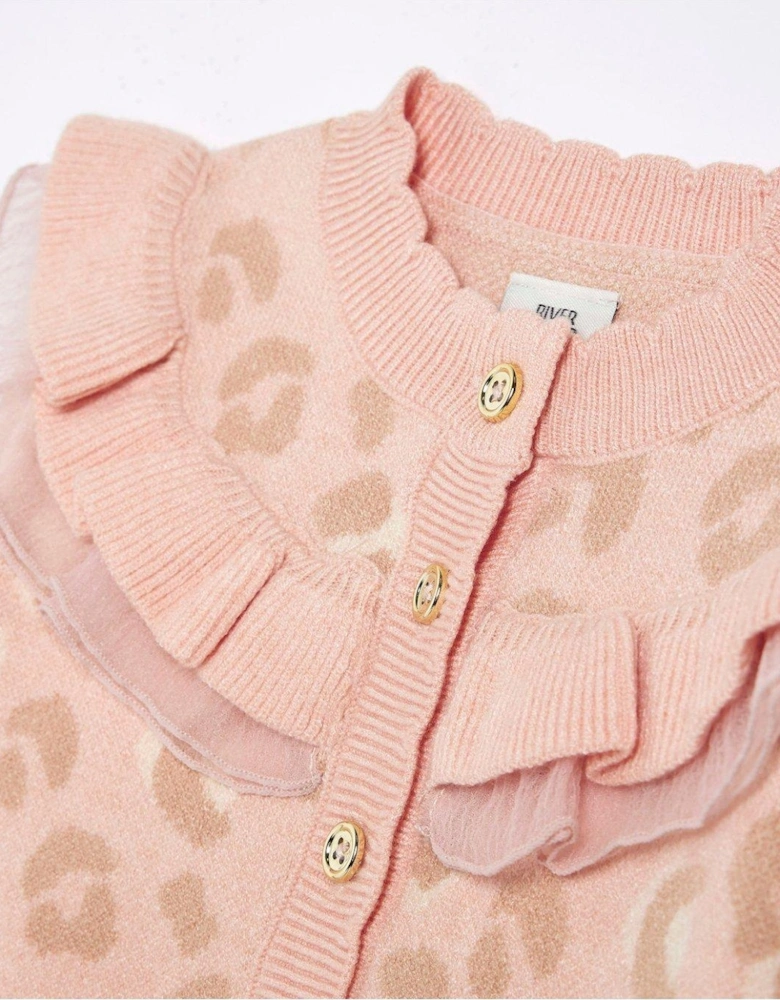 Baby Girls Leopard Frill Cardigan Set - Pink