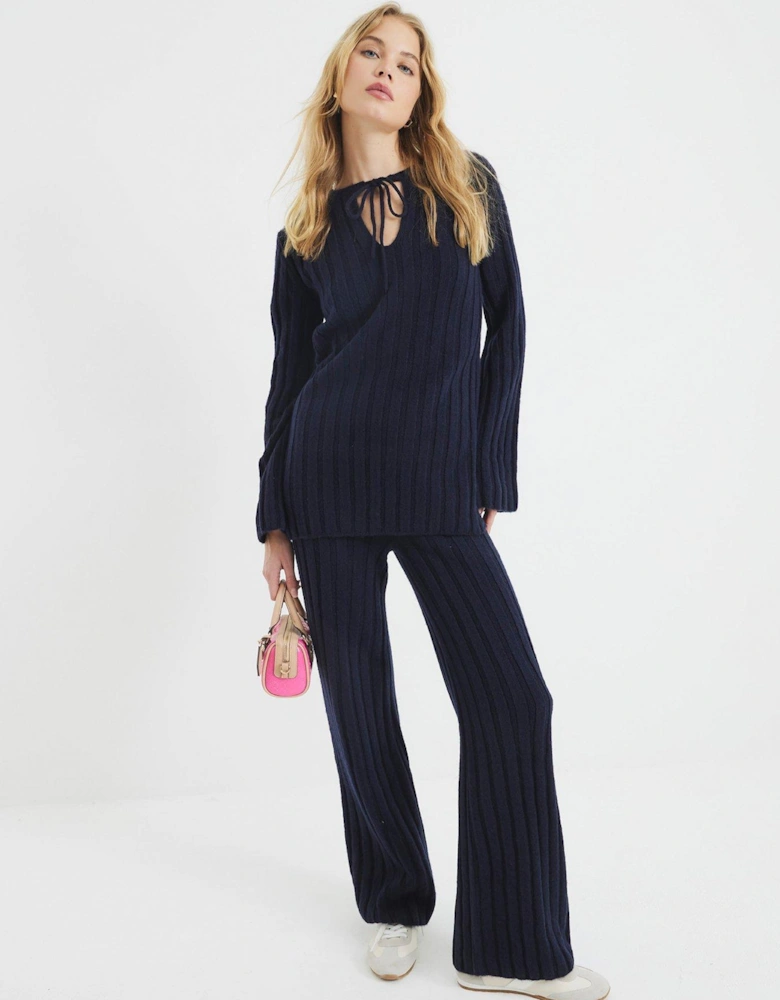 Ribbed Flare Trouser - Navy - Blue