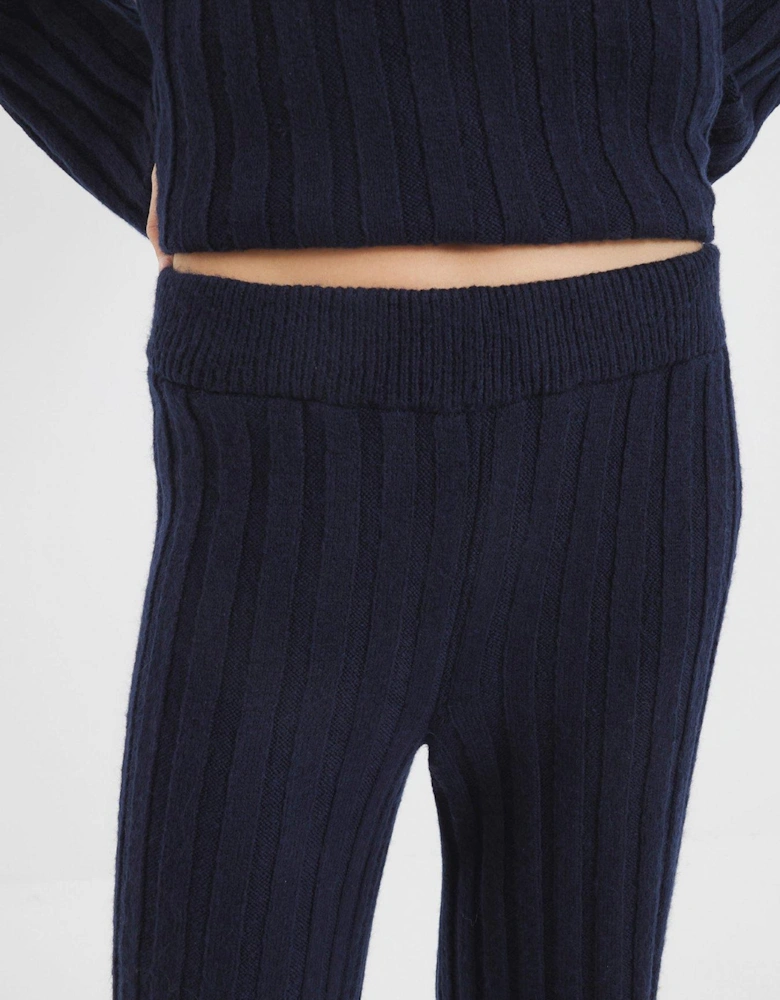 Ribbed Flare Trouser - Navy - Blue