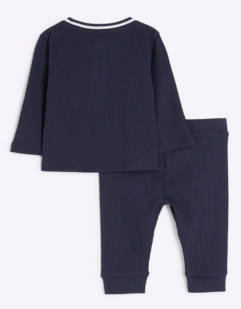 Baby Boys Tipped Rib Jumper Set - Navy