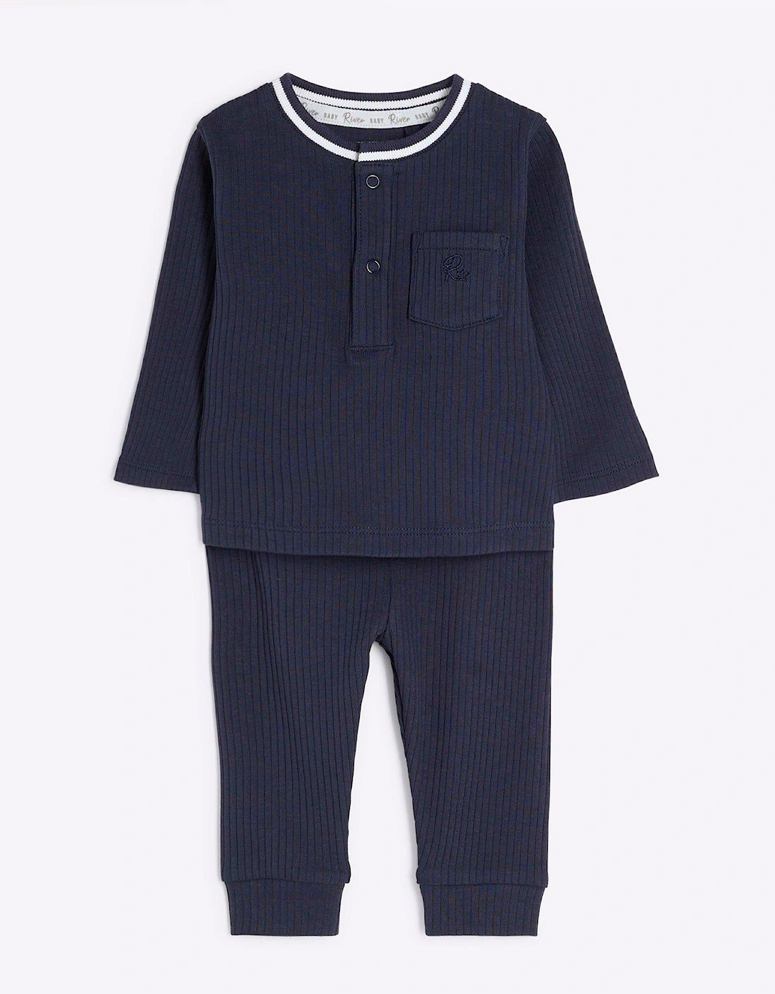 Baby Boys Tipped Rib Jumper Set - Navy