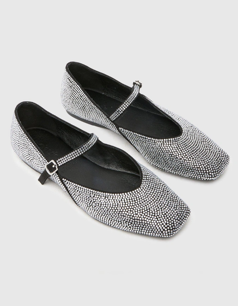 Embellished Ballerina Flat Shoes - Black