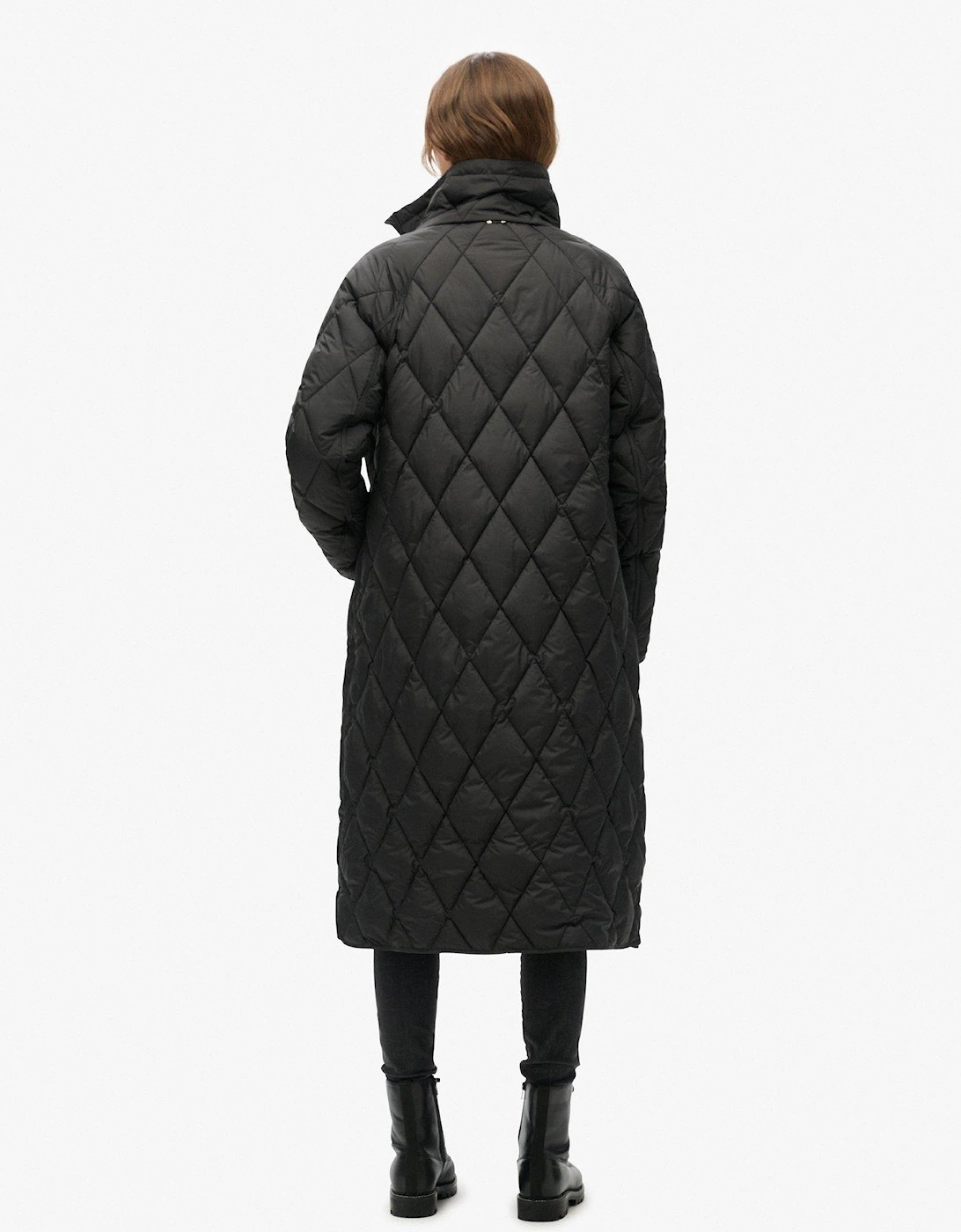 Superlong Quilt Lined Jacket - Black