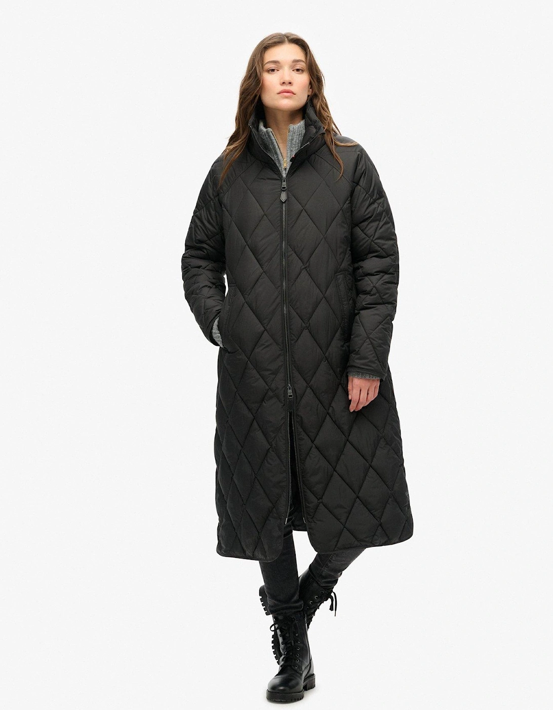 Superlong Quilt Lined Jacket - Black