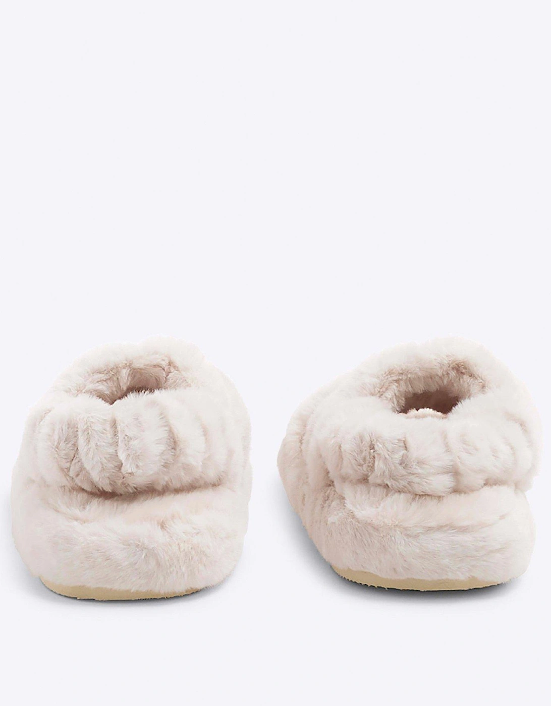 Girls Faux Fur Open Toe Slippers - Cream