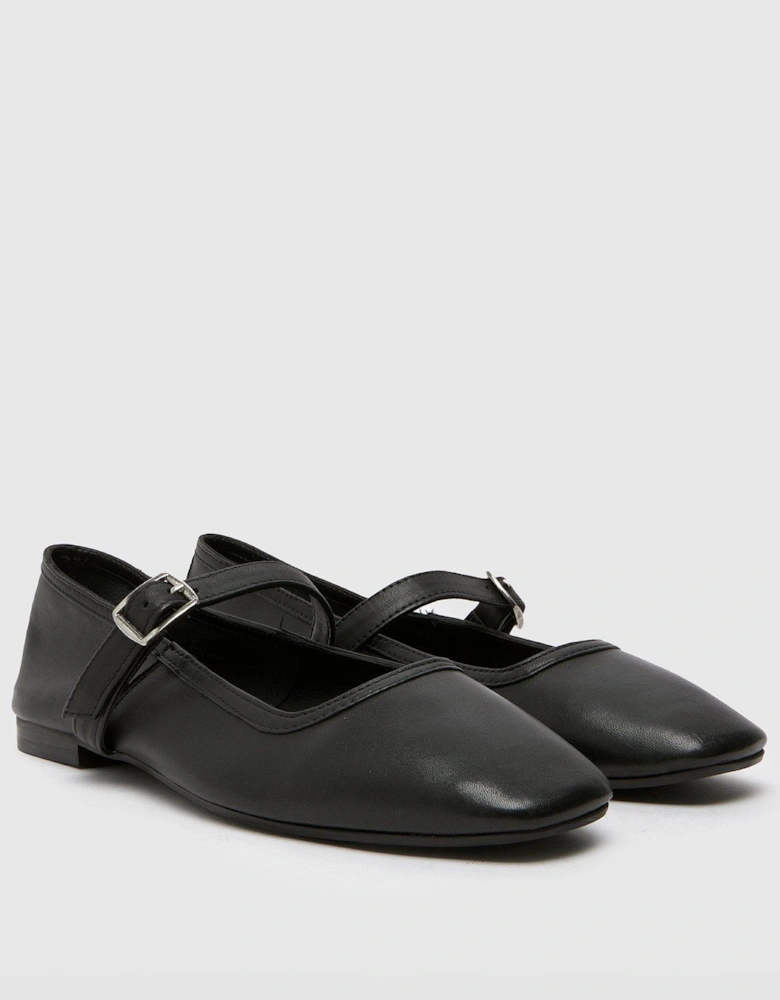 Lille Square Toe Leather Ballerinas - Black