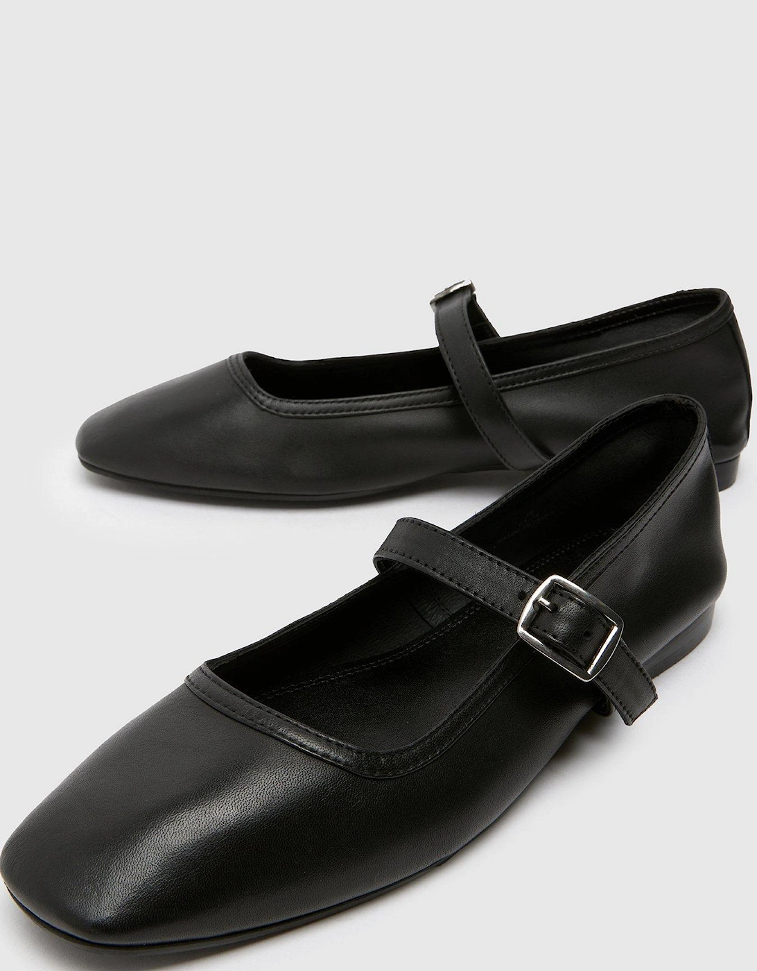 Lille Square Toe Leather Ballerinas - Black