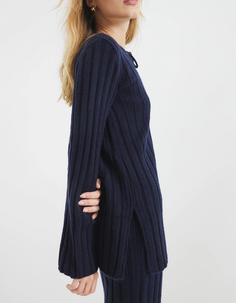 Ribbed Tunic Top - Navy - Blue