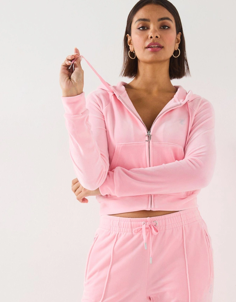 Madison Diamante Logo Velour Hoodie - Pink