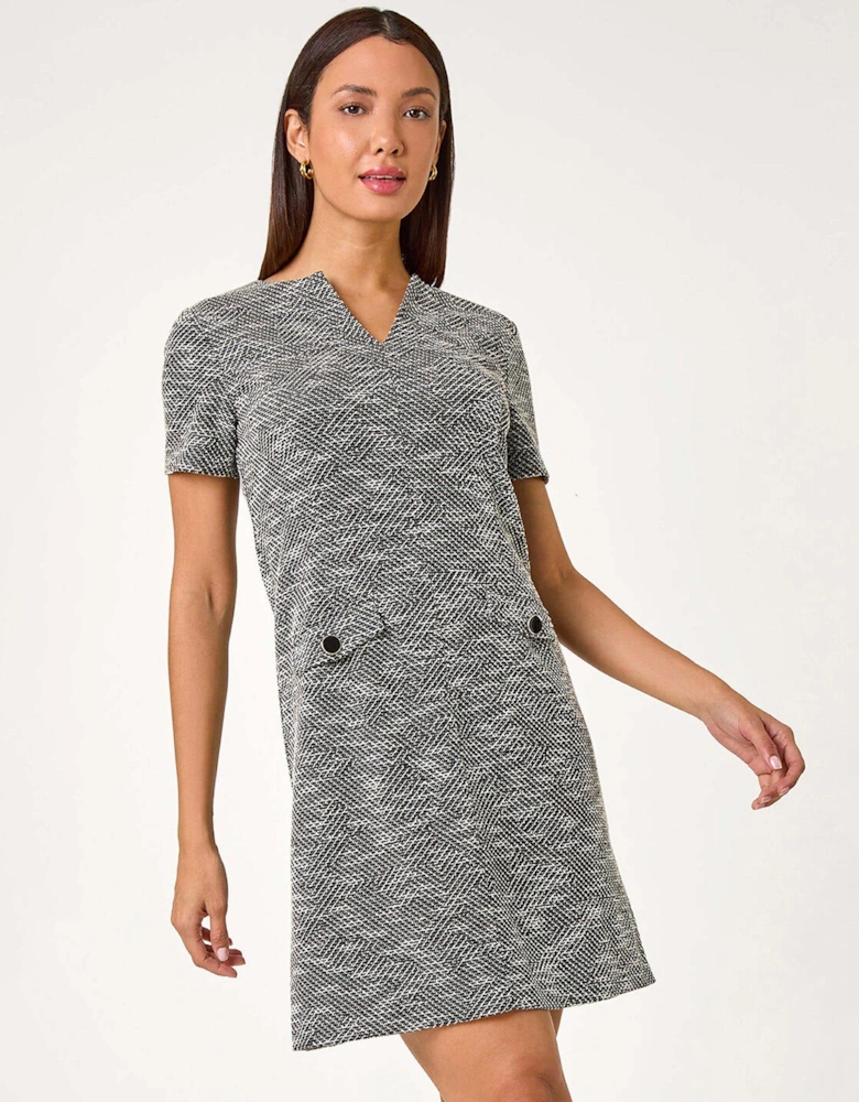 Textured Pocket Detail Stretch Dress - Grey