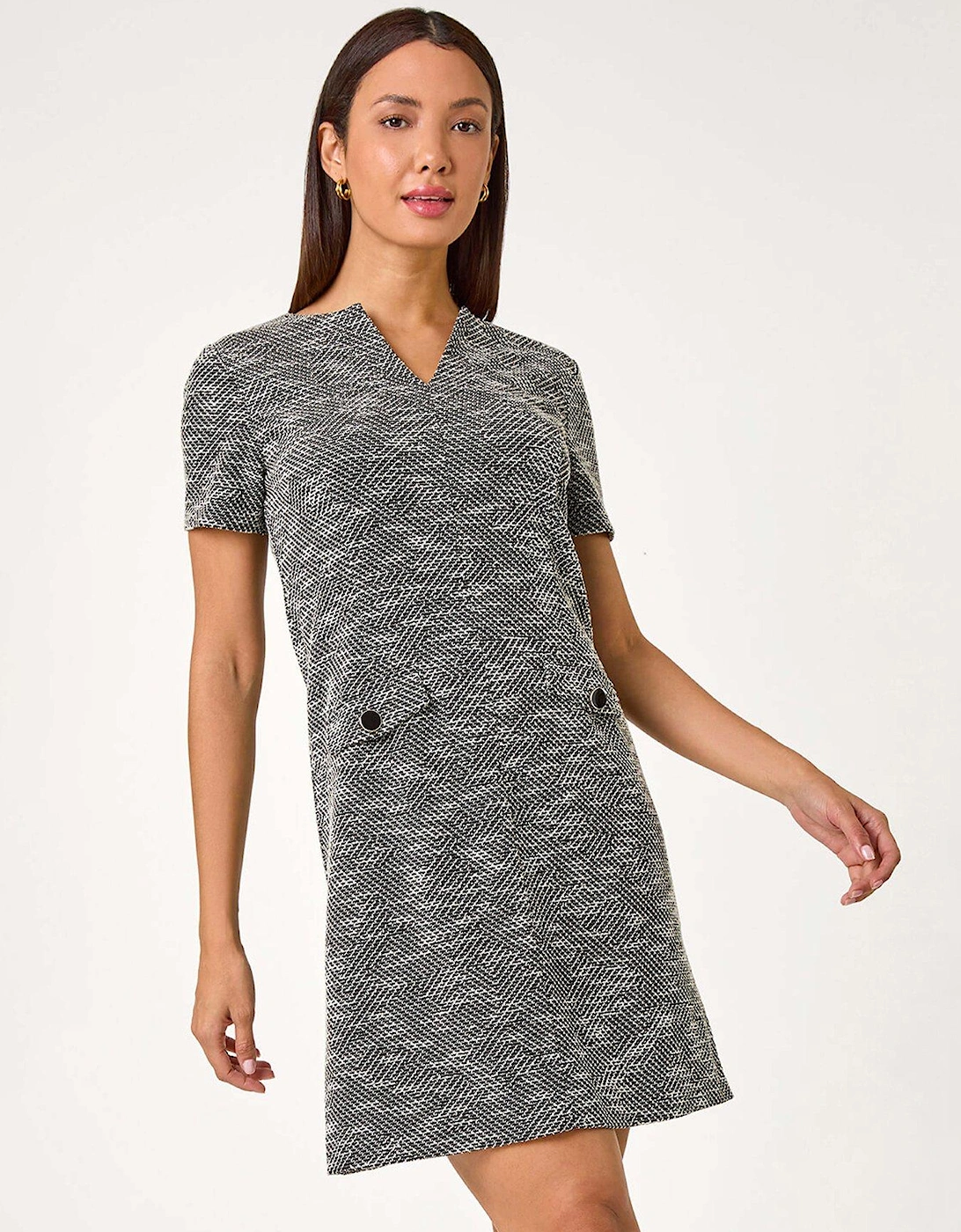 Textured Pocket Detail Stretch Dress - Grey, 2 of 1