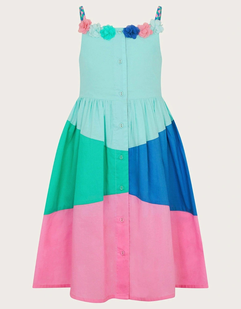 Girls 3D Flower Colourblock Dress - Aqua