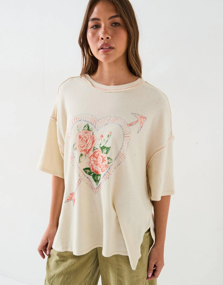 Love Rose Printed T-Shirt - Cream