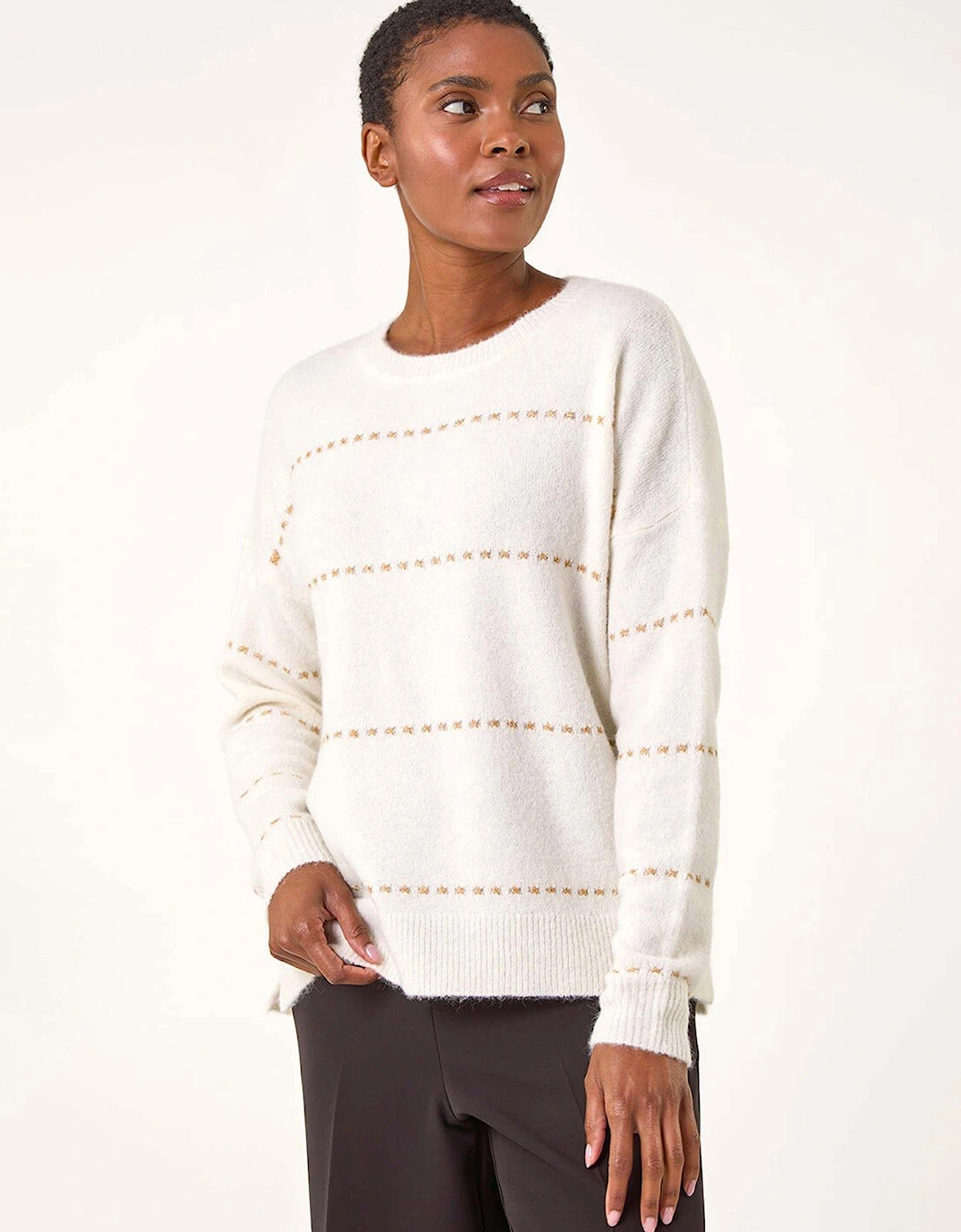 Shimmer Detail Knit Jumper - White, 2 of 1