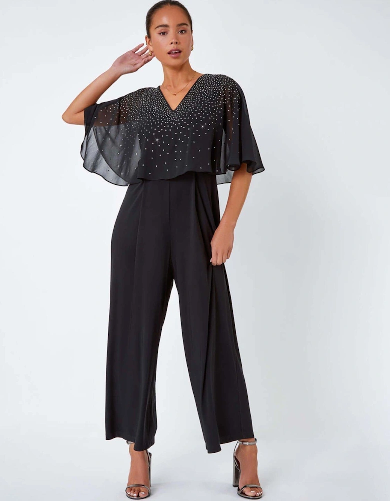 Petite Embellished Overlay Stretch Jumpsuit - Black