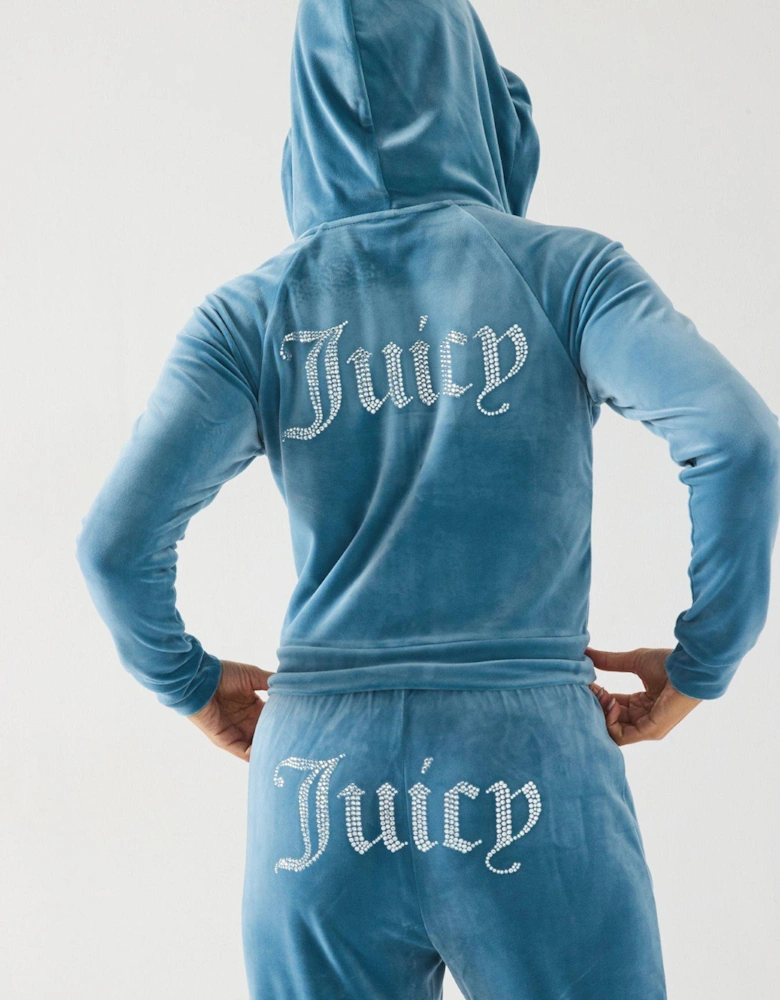 Madison Diamante Logo Velour Hoodie - Blue