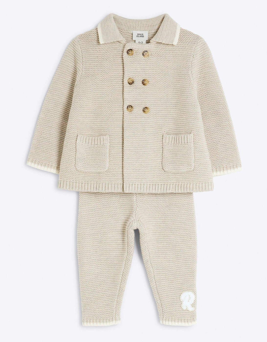 Unisex Knitted Button Cardigan Set - Beige