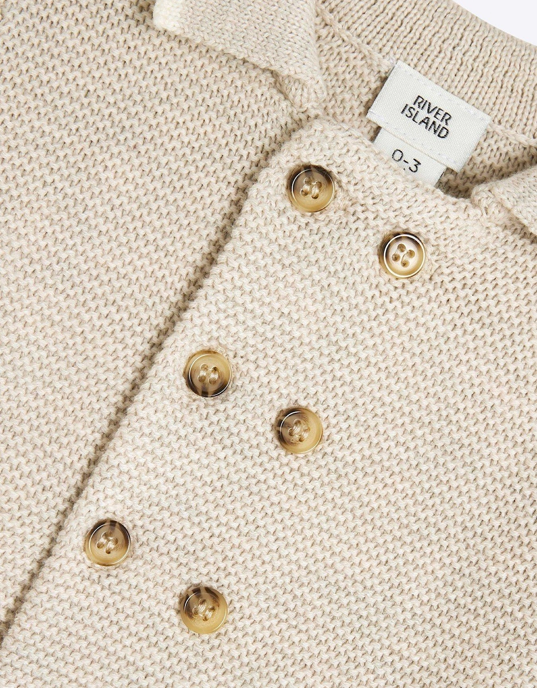 Unisex Knitted Button Cardigan Set - Beige