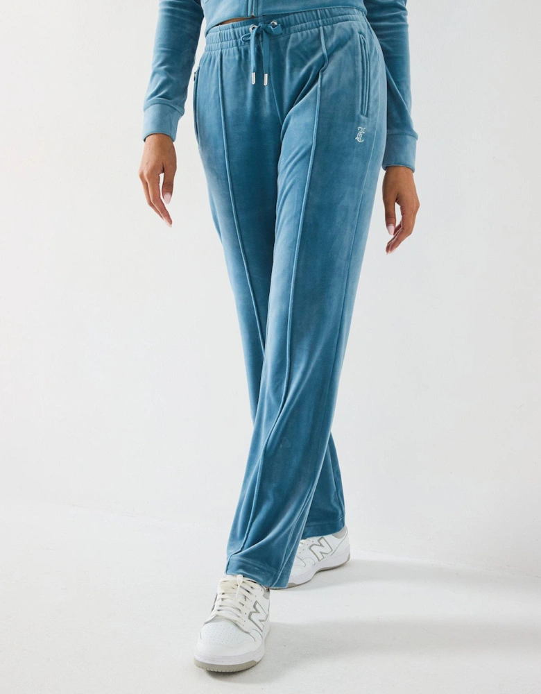 Tina Diamante Logo Velour Trackpants - Blue