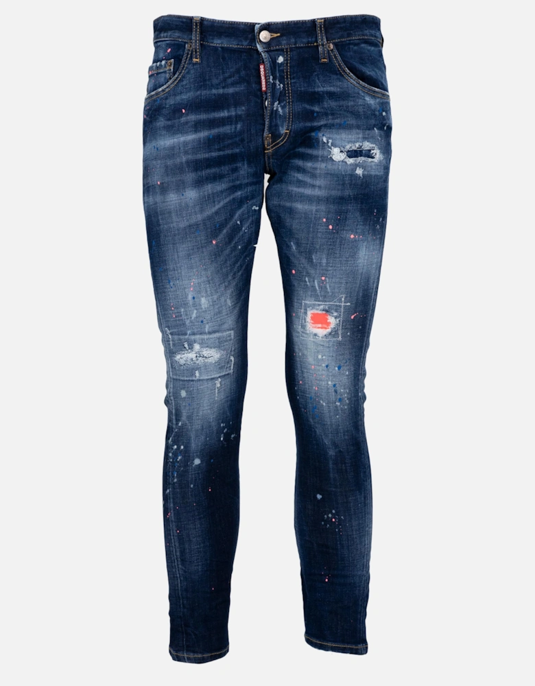 Dark Neon Splash Ripped Jeans in Blue