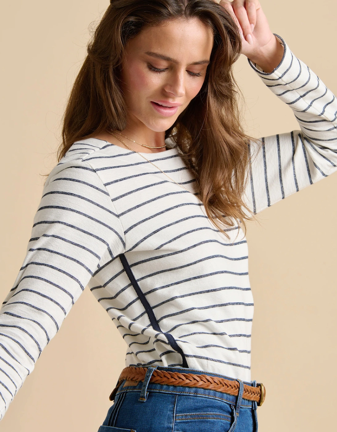 Women's Stripe Bella Crew Neck Sweat Cream