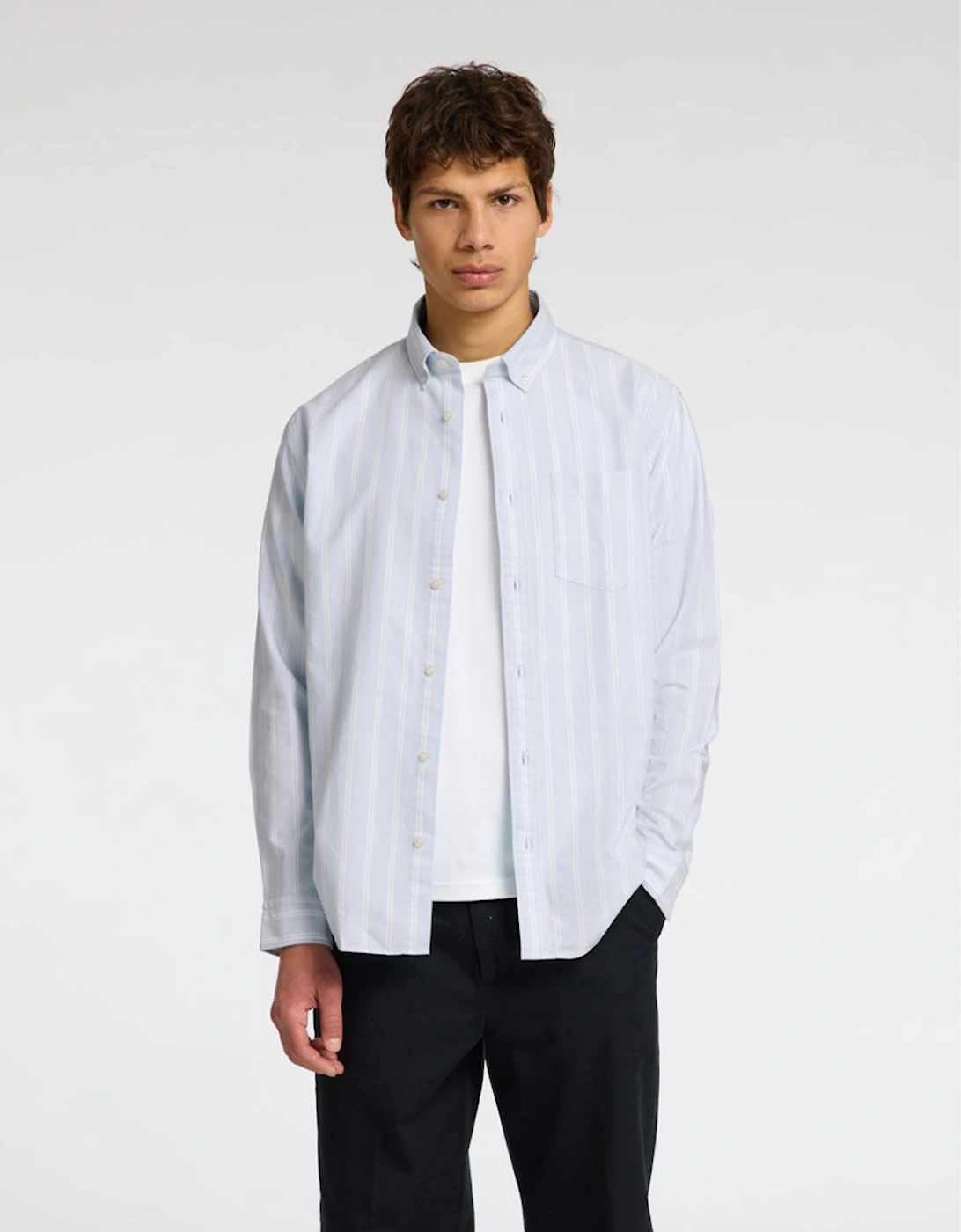 Homme Regerick-Ox Long Sleeve Shirt Light Blue Big Stripes, 7 of 6