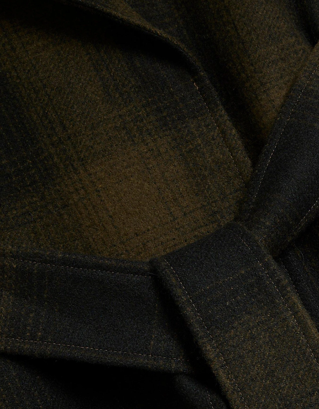 Checked Belted Coat - Dark Green