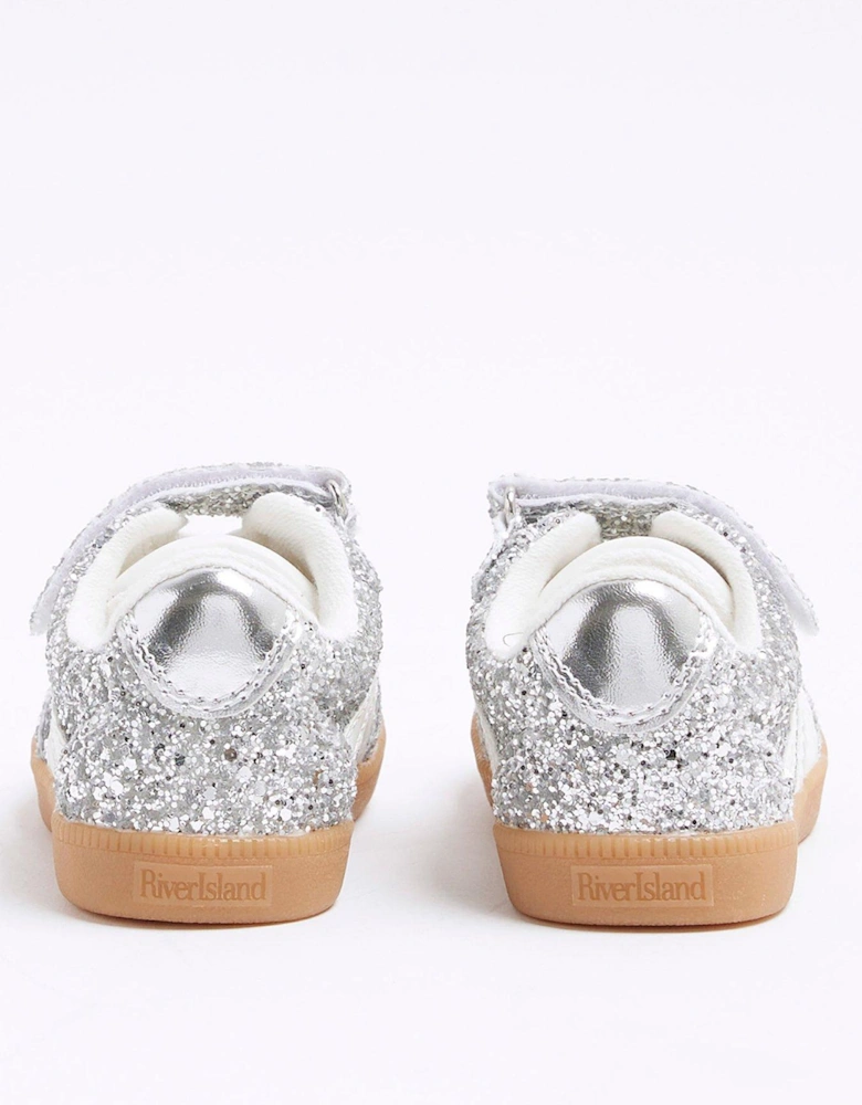 Girls Glitter Velcro Trainers - Silver