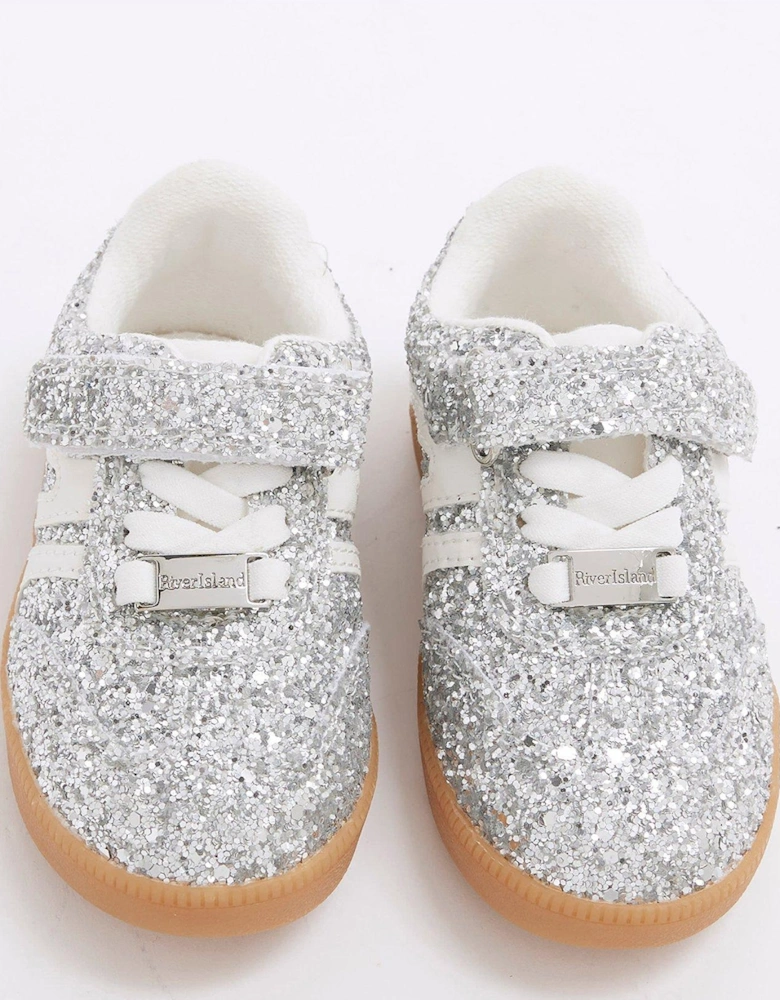 Girls Glitter Velcro Trainers - Silver