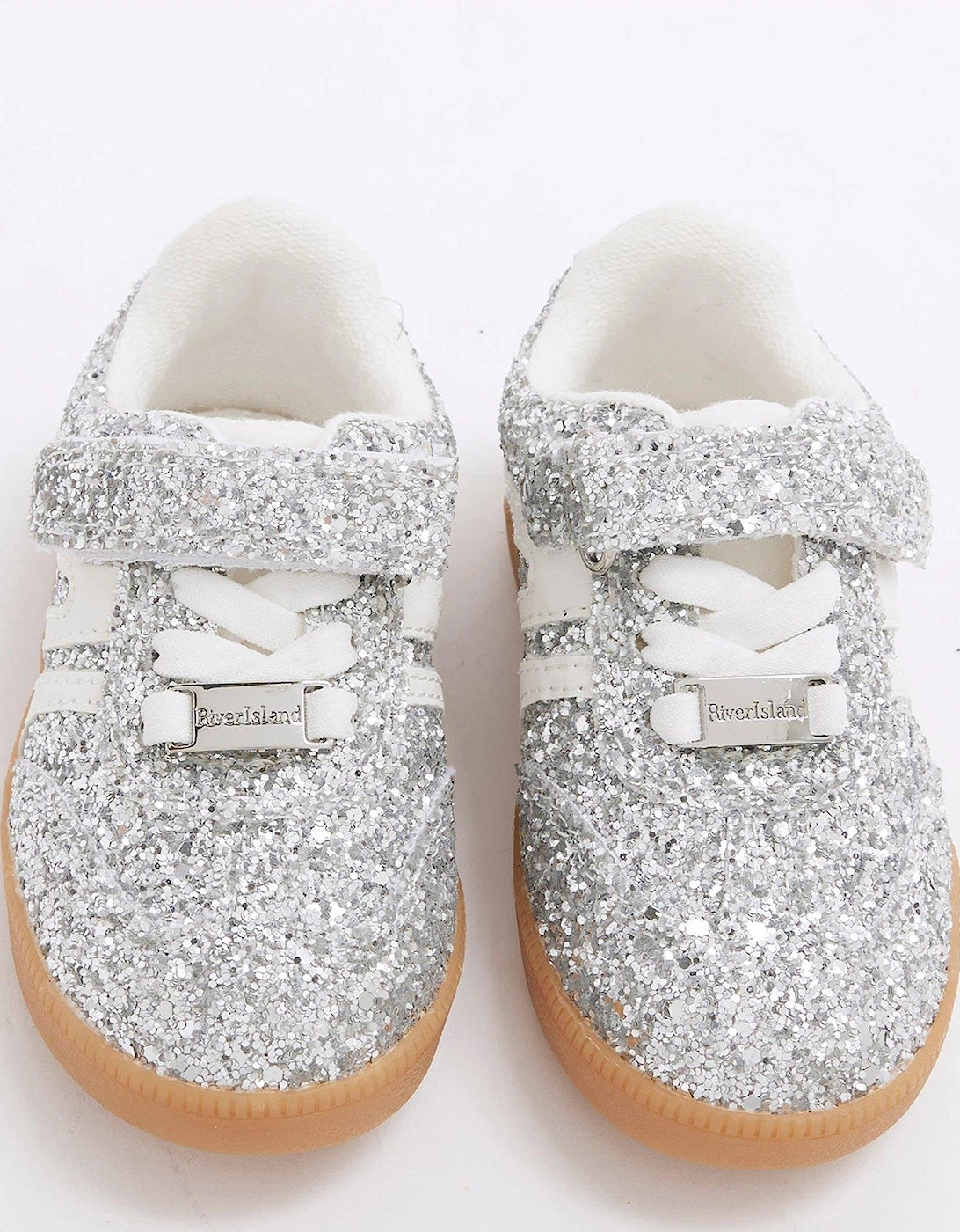 Girls Glitter Velcro Trainers - Silver