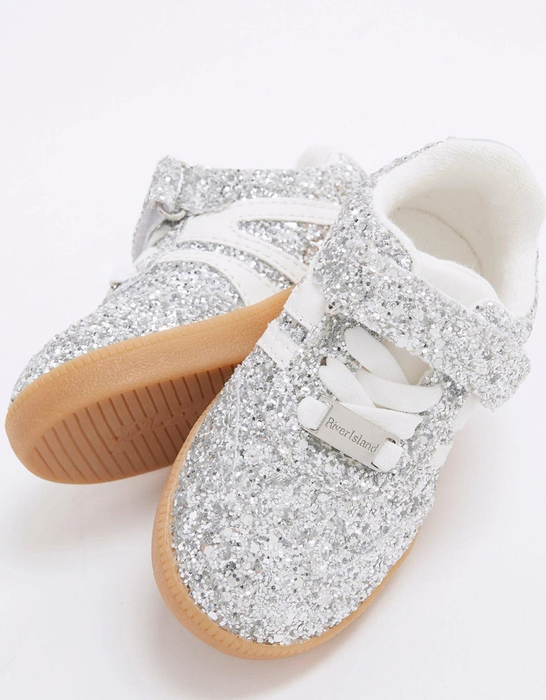 Girls Glitter Velcro Trainers - Silver